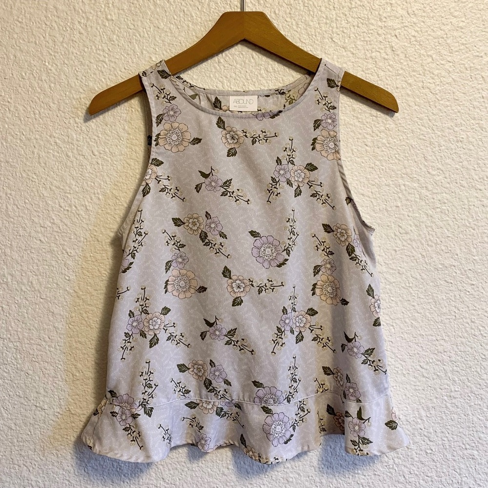 Nordstrom Abound Tank Top Floral Open Back Ruffle Lavender Purple Junior’s XS